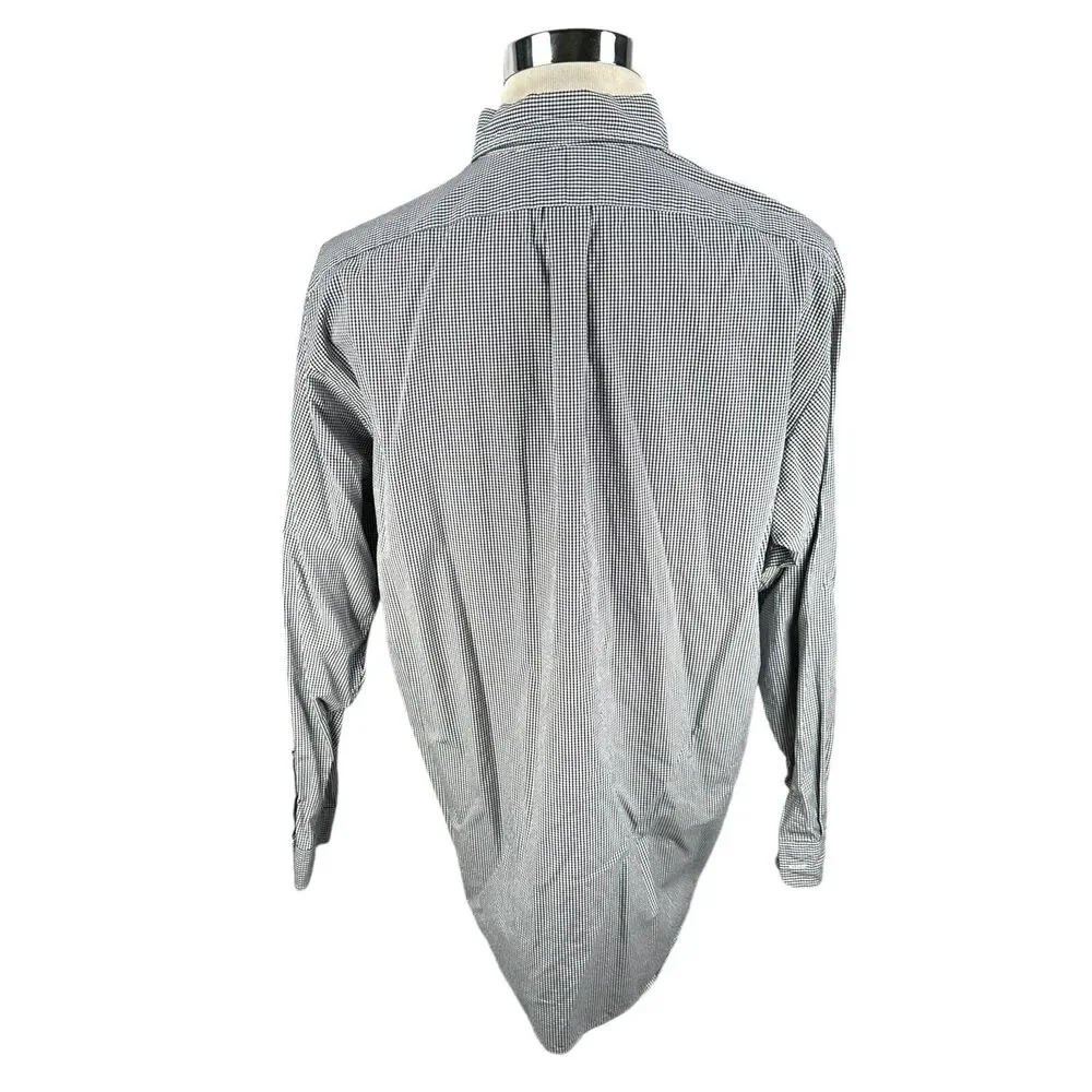Polo Ralph Lauren Shirt Men's Large Navy Blue‎ Micro Gingham Button Blake Cotton